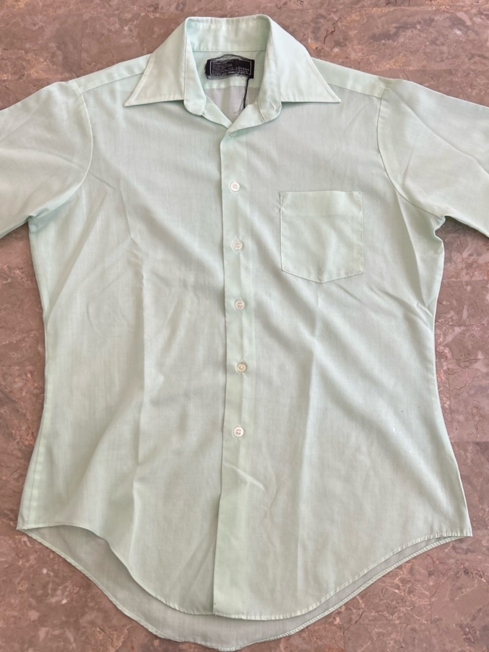 Vintage 1970s Sears Men’s Store Mint Green Short Sleeve Dress Shirt L 22.5x31